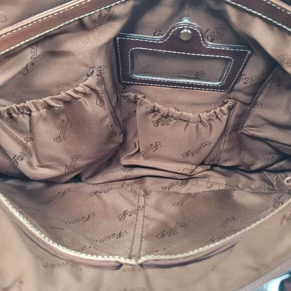 VTG Fossil Executive Women's Brown Leather Tote Shoulder Bag - Picture 9 of 12